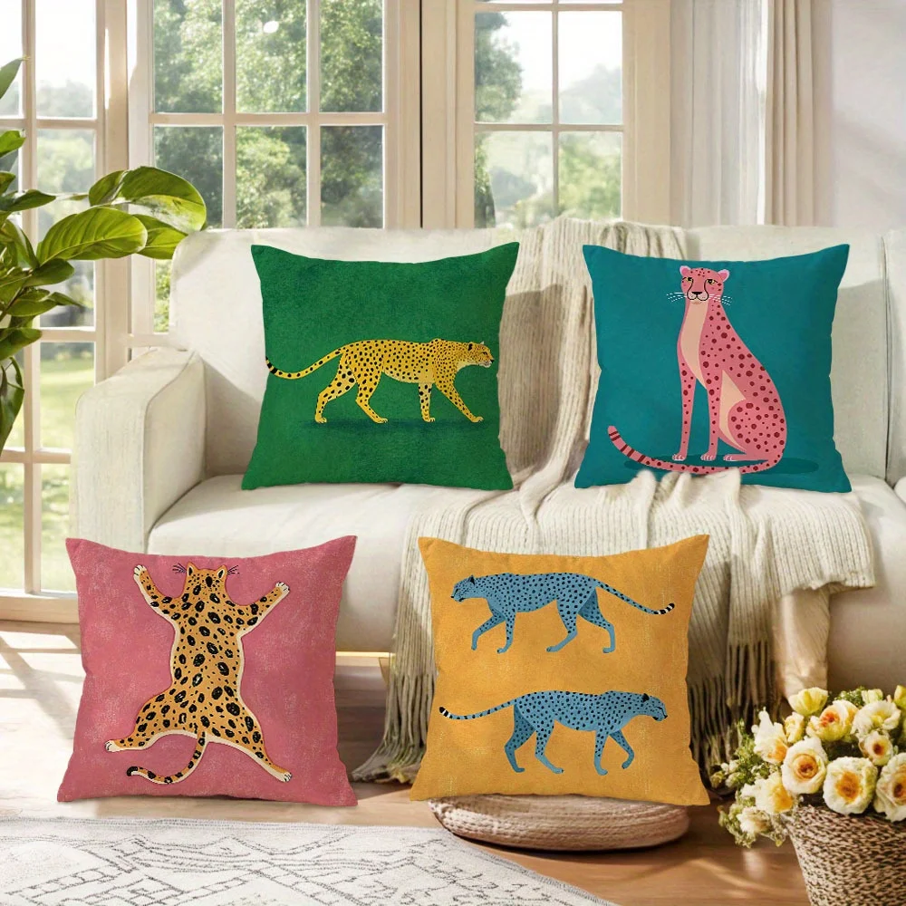 Colorful Leopard Theme Double-sided Printed pillow cover Short plush Suitable living rooms bedrooms sofas throw cushion cover