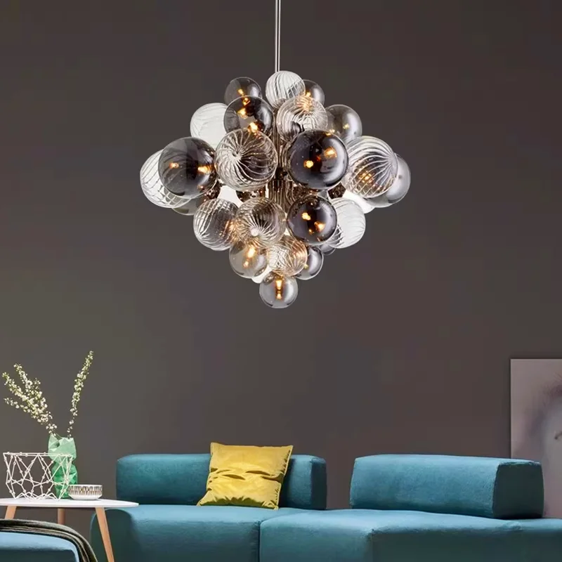 

Nordic Air Bubble Ceiling Chandelier Glass Ball Silvery for Table Dining Living Room Bedroom Pendant Lights Home Decor Fixture