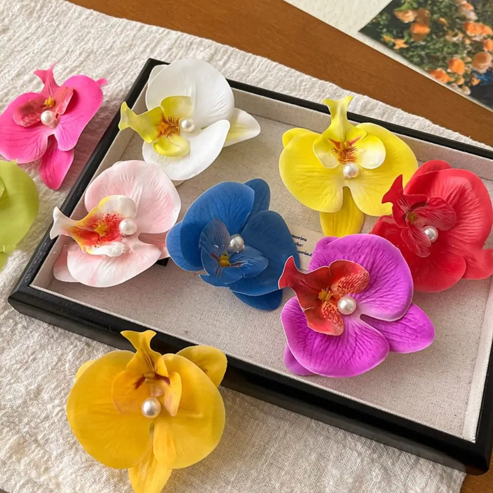 Sweet Cloth Flower Hair Clip Butterfly Orchid Korean Style Orchid Flower Hairpin Headdress Pearl Girl Hair Clip Holiday