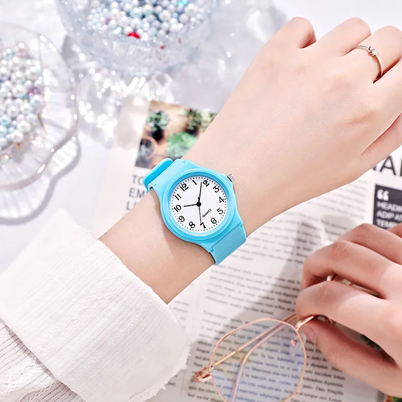 MAYZHISU Fashion Girls Watch Simple Exam Quartz Watch Silicone Strap Small Arabic Quartz Wristwatches for Women Student Ladies