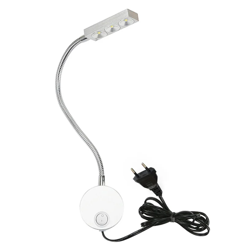 

New 3W With EU Plug led flexible hose wall lamps bedside reading bending lamp mirror make-up painting lights LED sconces 85-265V