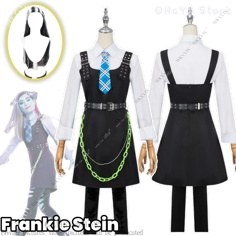 Frankie Stein Monster Cosplay Costume Wig Dress Shirt Movie Woman Uniform High Accessories Halloween Christmas Carnival Full Set