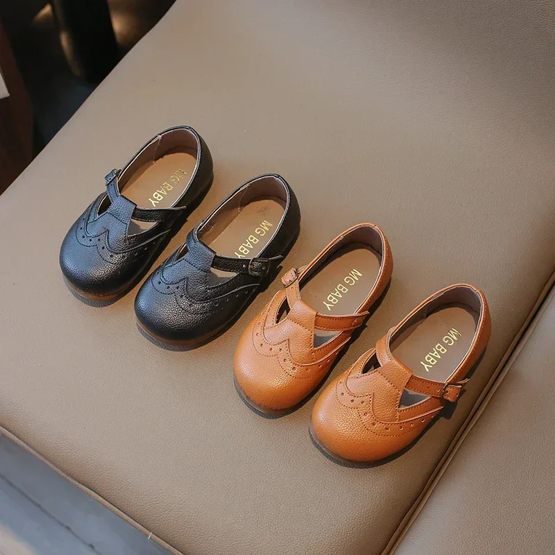 

Baby Girls Leather Shoes Spring New Korean Style Soft Non-slip Shallow Mary Janes Breatheable Children Flats for School Cute PU
