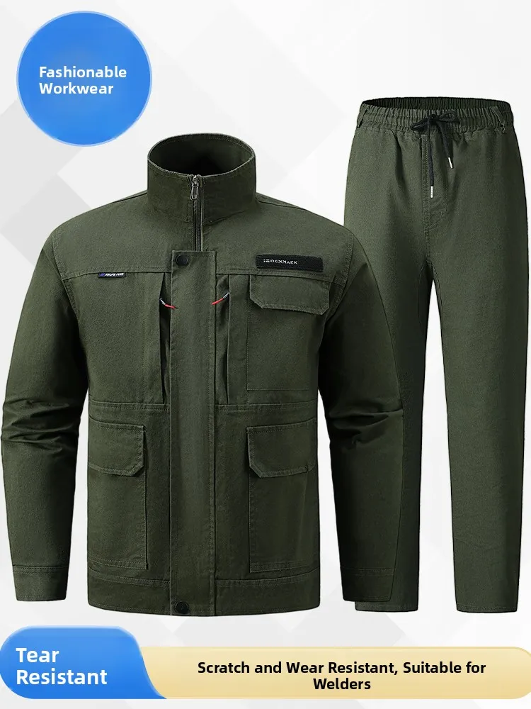 Thiened Pure Cotton Work orm Set pour hommes Soudage Auto Réparation Chantier Anti-brûlure Résistant à l'usure...