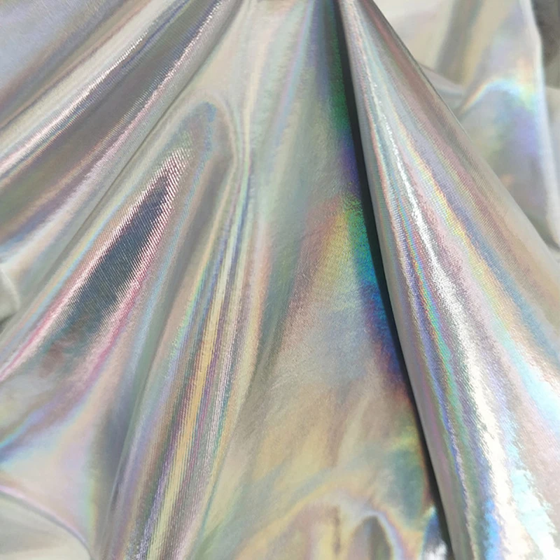 

Metallic Silver Stretch Bronzing Fabric For Wedding Decoration Skirt Swimsuit DIY Sewing Stage Background Decoration Fabric