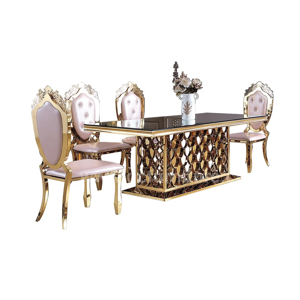 

Luxury Marble Dining Table Furniture Gold Stainless Steel Wedding Party Tables