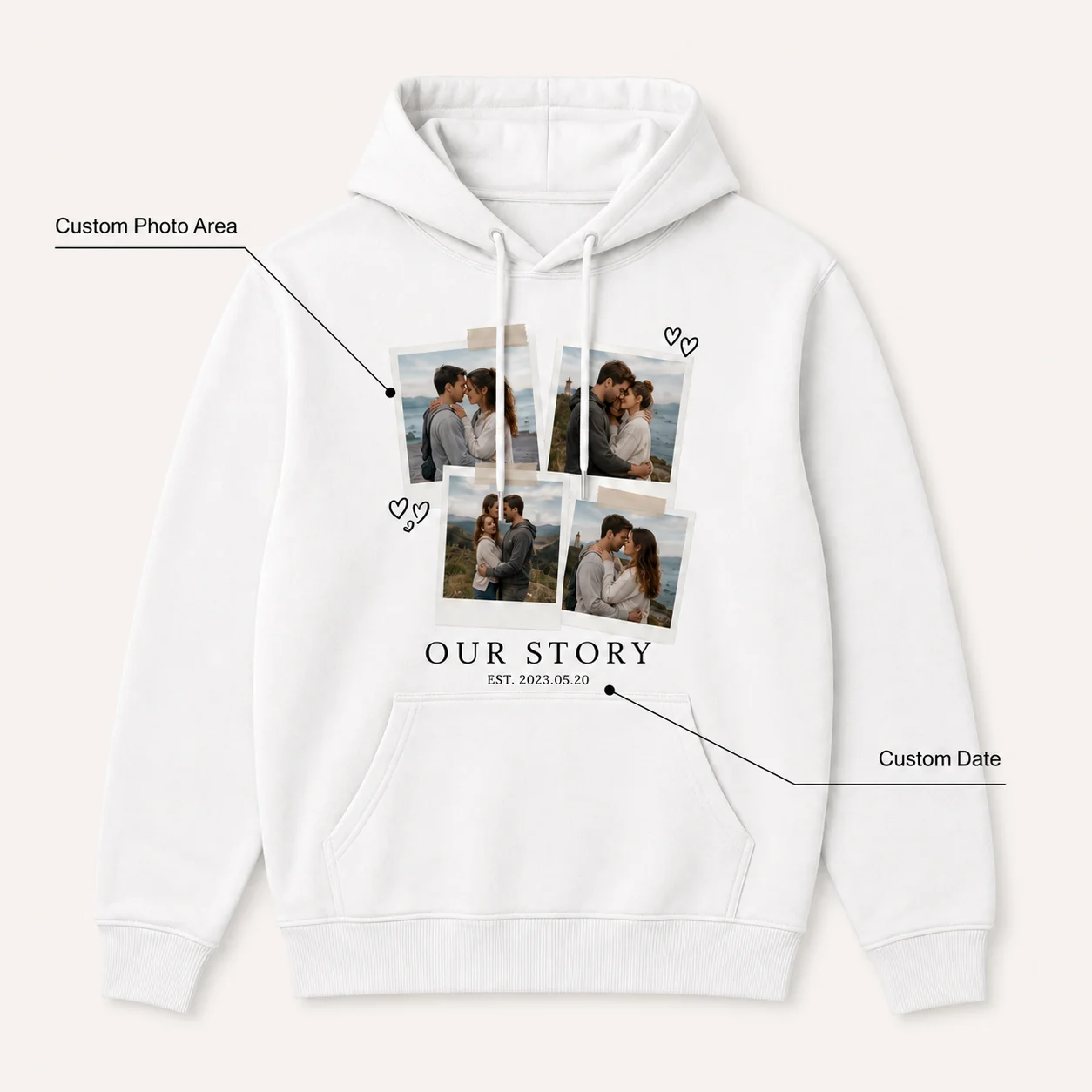 Custom Couple Photo Hoodie Personalized Love Sweatshirt With Picture Name Date For Anniversary Romantic Gift Men Women