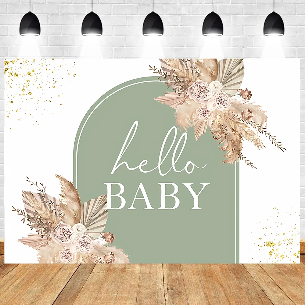 Baby Shower Backdrop Pampas Grass Background for Baby Shower Photography Pink Theme Decoration Hello Baby Floral Party Supplies