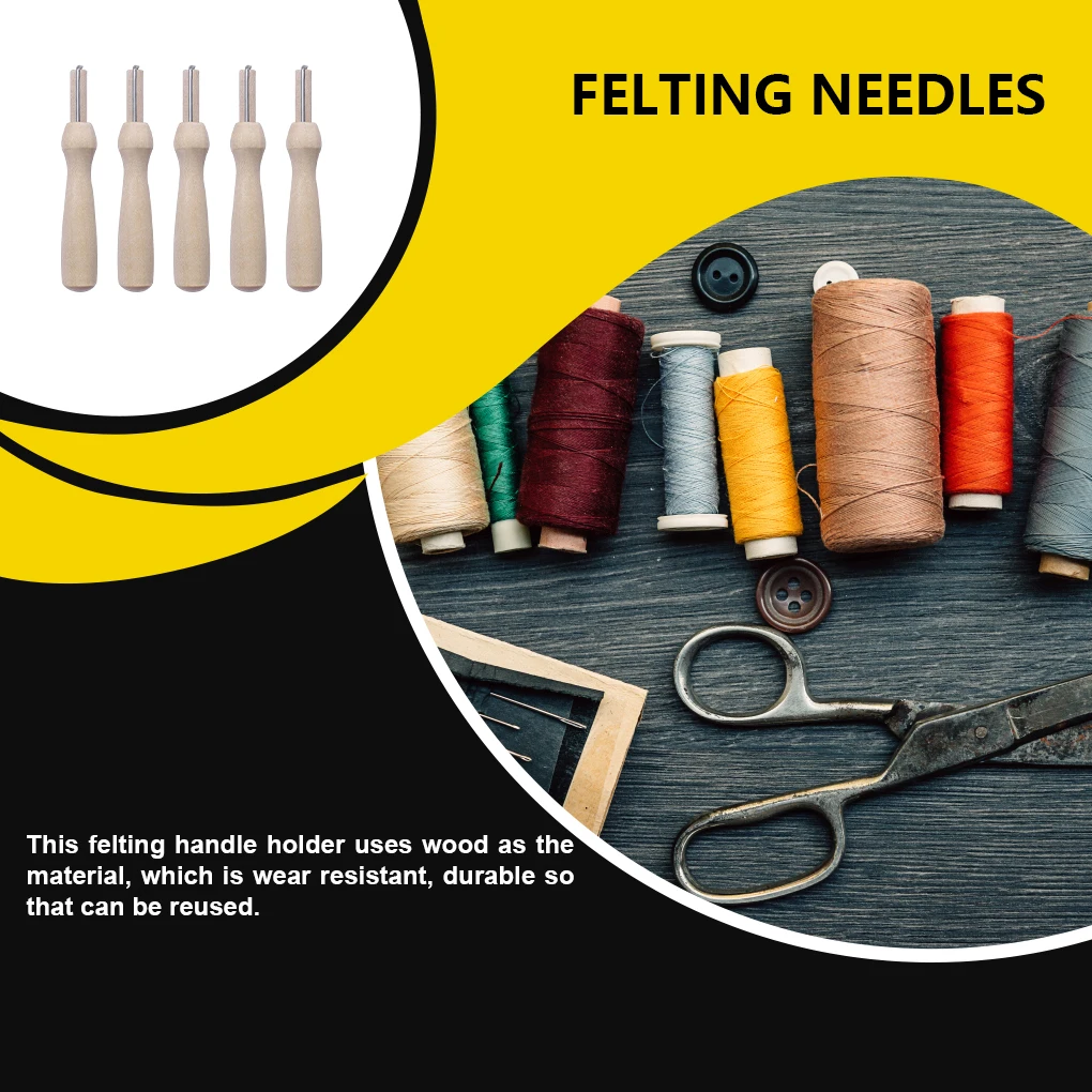 5pcs Wooden Handle Holder with Felting Needles DIY Craft Sewing Needlework Felt Hand Needles Tool