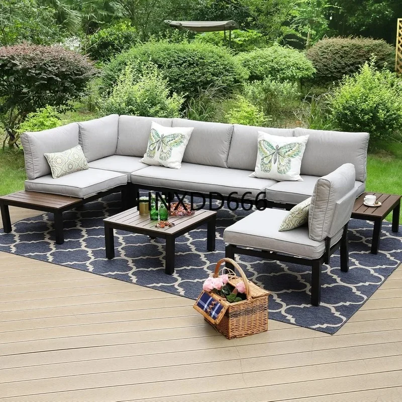 

6-Piece Metal Outdoor Sectional Sofa Set with Wrought Iron Loveseat and Coffee Table for Patio Conversation
