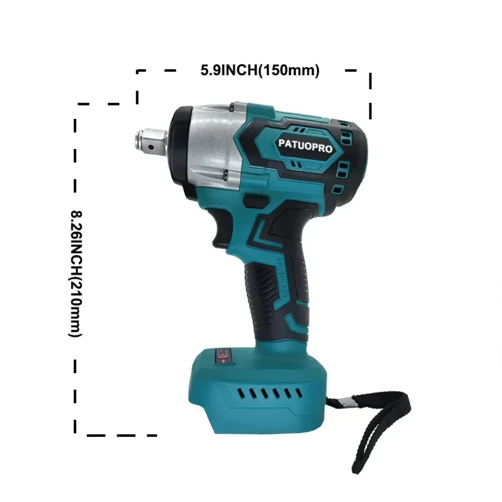 PATUOPRO 500N.m Brushless Rechargeable Electric Impact Wrench 1/2inch Cordless Handheld Tools For Makita 18V Battery(No Battery）