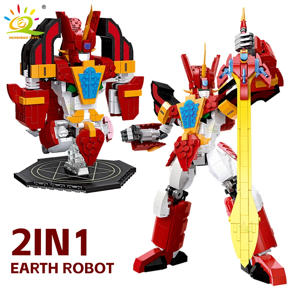 

2IN1 Transformation Robot Building Blocks Deformable Earth Warrior Mecha Weapon Action Figure Model Bricks City Toy For Children