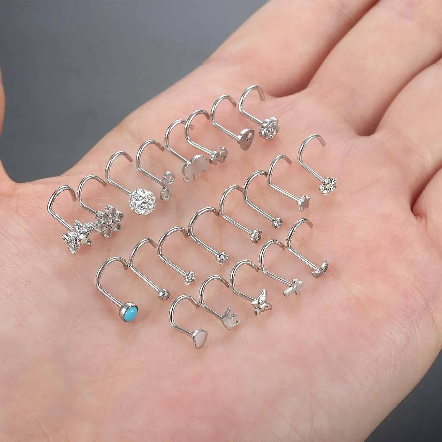 Bobisty 1PC Nose Rings Studs Stainless Steel Bone Screw Shaped Nose Piercing Jewelry for Women Basic Piercing Jewelry