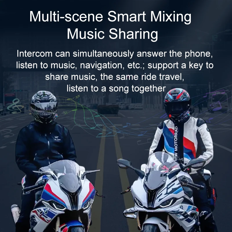 Motorcycle Helmet Intercom Dual-Core 5.4 Chip 500M Distance Ipx6 Waterproof Music Sharing Headphones Long-Distance Intercom