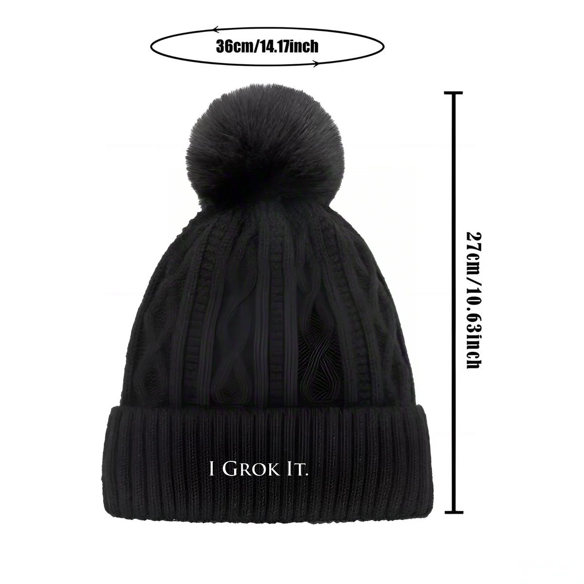 أنا غروك ذلك. قبعة بوم بوم متماسكة جديدة للجنسين - متعددة الألوان، قبعة شتوية دافئة مع تصميم طباعة أنيق للرجال والنساء
