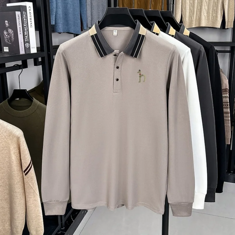 Original Design Herren-Poloshirt mit Revers, Herbst-Neuheit, Einfarbig Bedrucktes Langarm-T-Shirt, Hochwertige Business-Freizeitkleidung für Herren – Detail 10