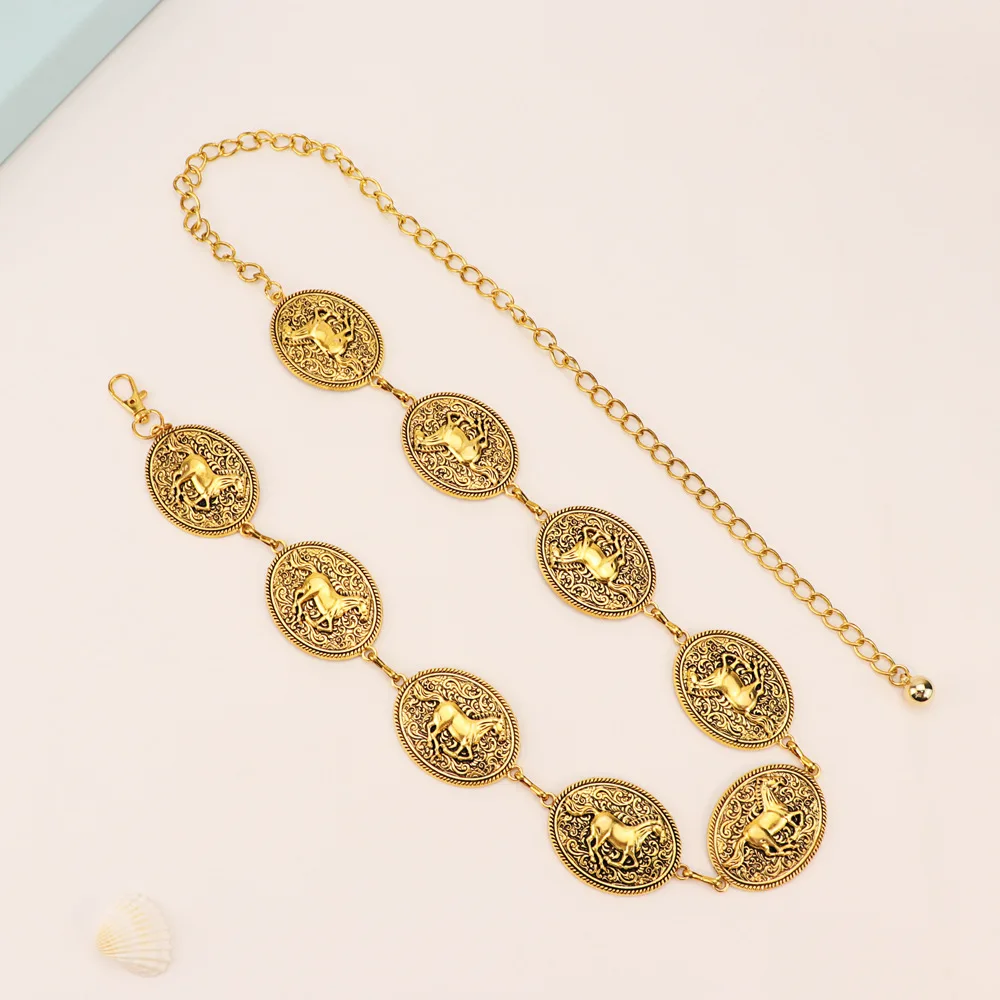 سلسلة خصر نسائية على شكل دائرة مجوفة من Steampunk للنساء، تصميم حزام معدني فني للفستان، بوهو أنيق وعصري