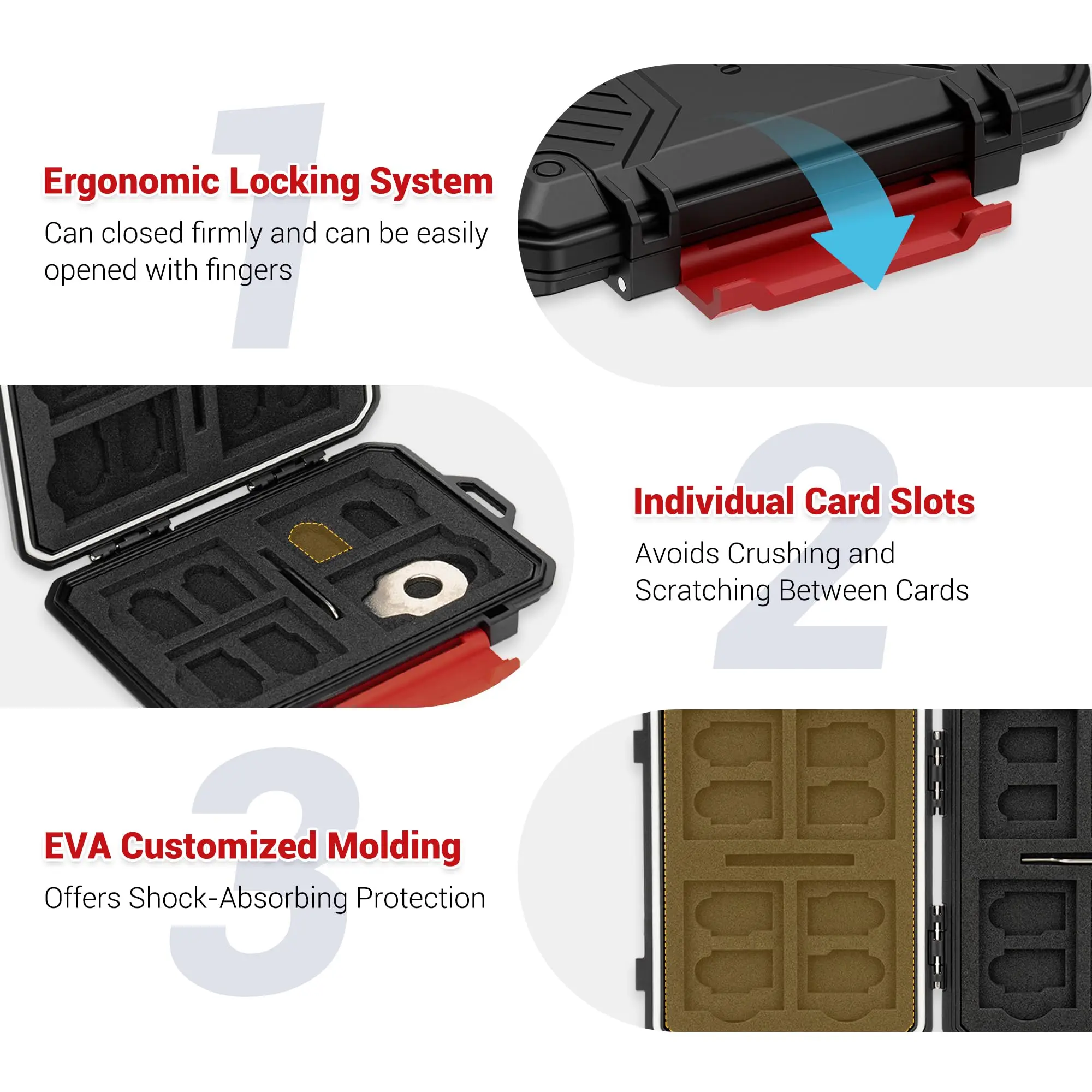 IP67 Waterproof Memory Card Case for 8 SD SDHC SDXC Cards+4 Micro SD SDHC SDXC TF MSD Cards+4 CFexpress Type-A CFA+2 Nano SIM