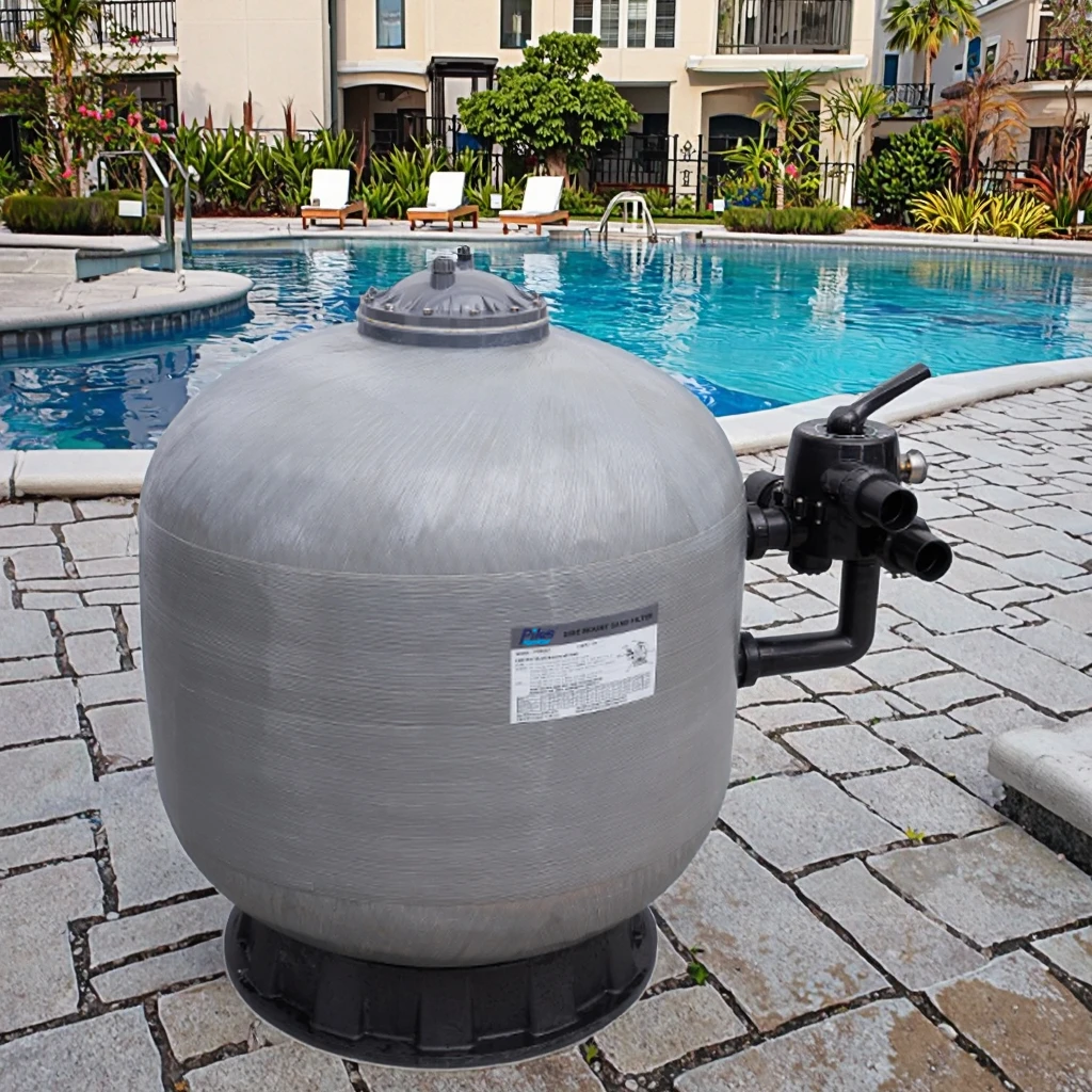 Pikes Filtración de bomba de plástico con filtro de arena de montaje lateral de fibra de vidrio de tamaño personalizado para piscinas y spas Precio de fábrica