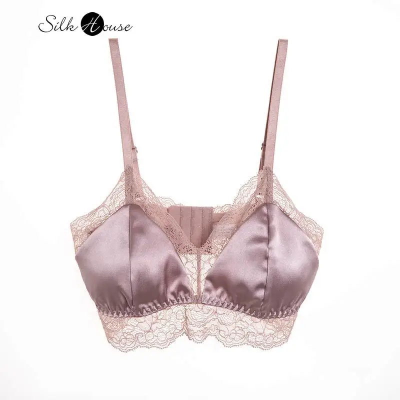 

2023 Women's Fashion New French Natural Mulberry Silk Strapless Bra Underwear Natural Silk Sexy Lace Thin Women