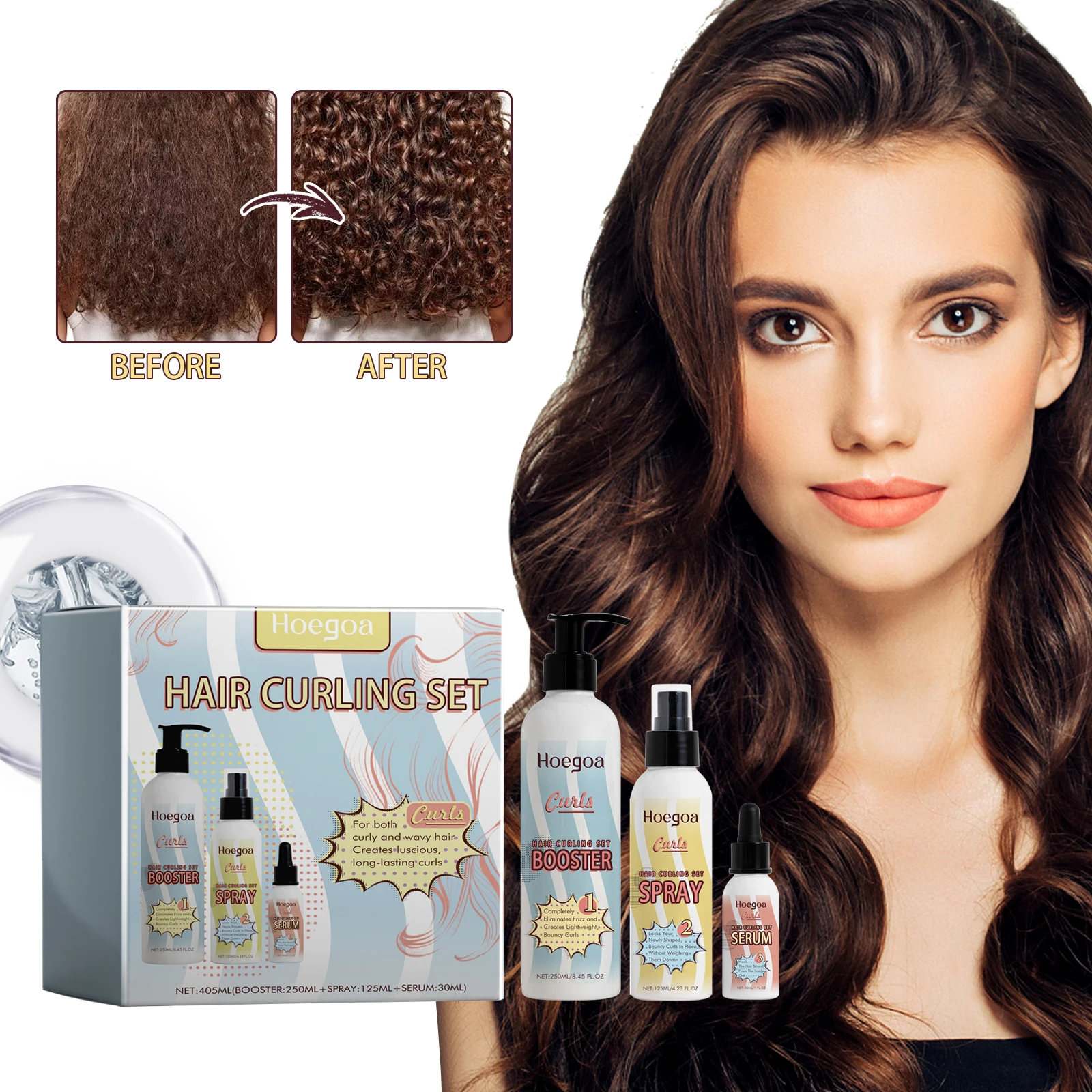 

1set Hair Curling Care Set Fluffy Enhance Elasticity Lasting Styling Anti Frizz Improve Dryness Nourishing Split End Hair Kit