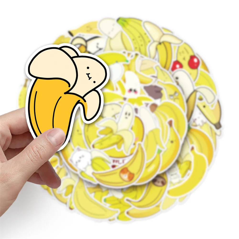 50PCS Trendy Cartoon Fruit Banana Animation Skateboard Graffiti Laptop Car Cup DIY Waterproof PVC Children's Toy Reward Sticker