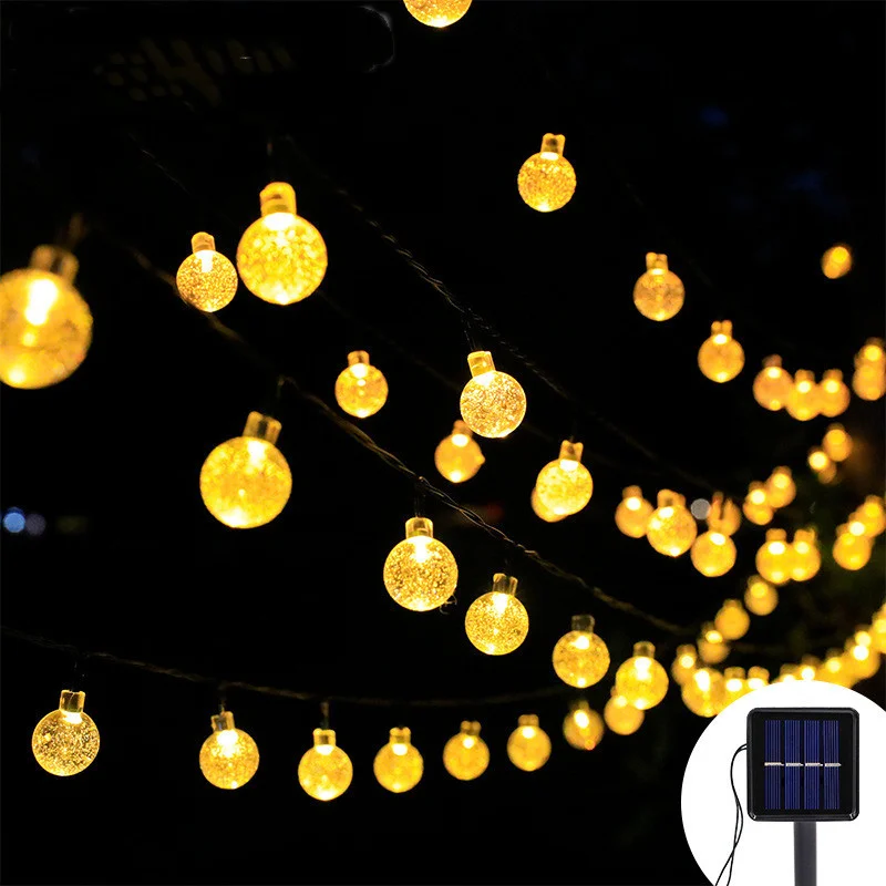 Solar String Lights para pátio, bola de cristal, luzes LED, ao ar livre, impermeável, Powered Pátio Light, Decorações de Natal, 220, 2023