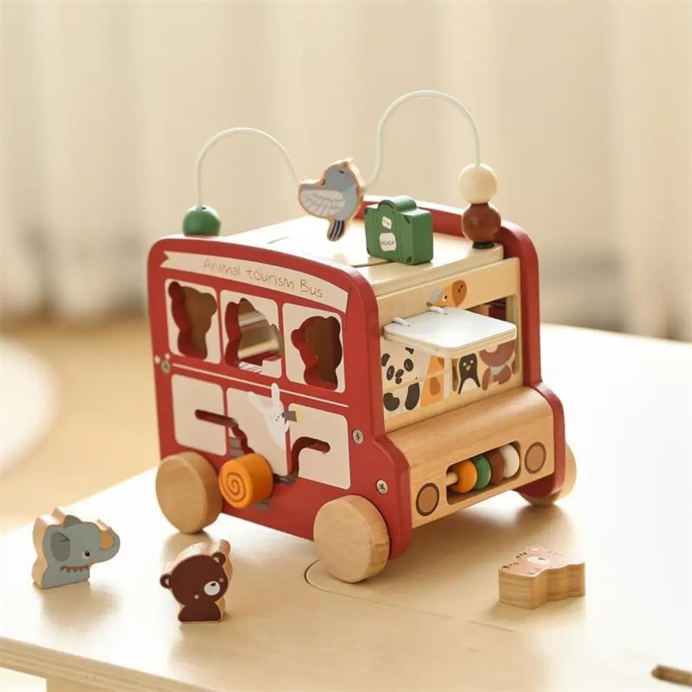 Frühe Bildung Holz Montessori Spielzeug mit Sound Puzzle Aktivität Bus Baby Spielzeug Tragbare Form Sortierer Musikinstrument Spielzeug