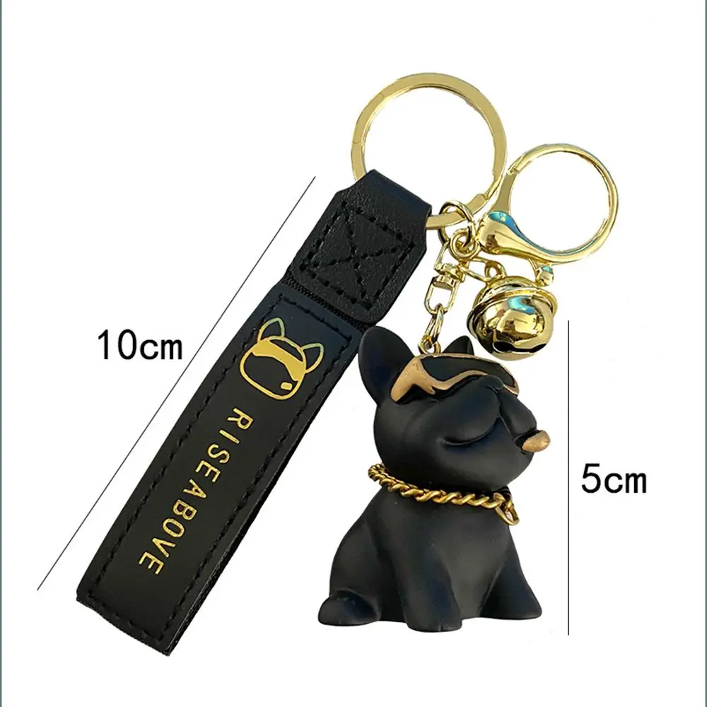 Creative Cool Hip Hop Female Male Gift Ornament Glasses Bells Key Lanyard Car Keyring Bulldog Dog Keychain Backpack Pendant