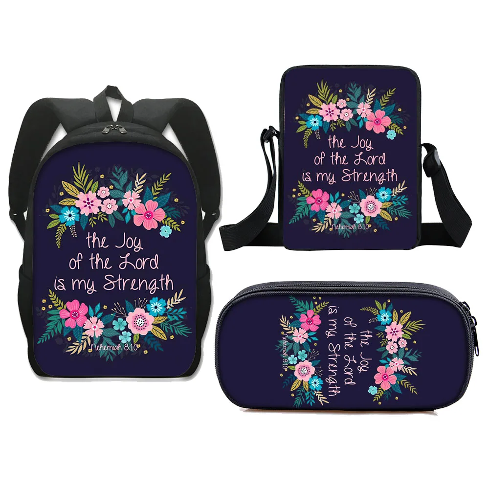 

3pcs/Set Christian Bible Verse Backpack Women Religious Messenger Bags Children Bookbag Kids Pencil Case Gift