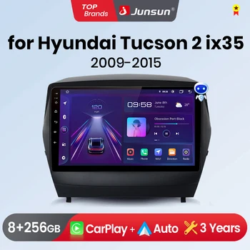 Radio para coche Junsun con CarPlay inalámbrico y Android Auto para Hyundai Tucson 2 ix35 2009-2015, estéreo multimedia 2 DIN con ventilador de refrigeración integrado, navegación GPS, SWC, Bluetooth, FM, RDS, DSP, pantalla IPS, sistemas inteligentes para coche, 4G, WiFi, 8 núcleos, Plug&Play, unidad principal 1