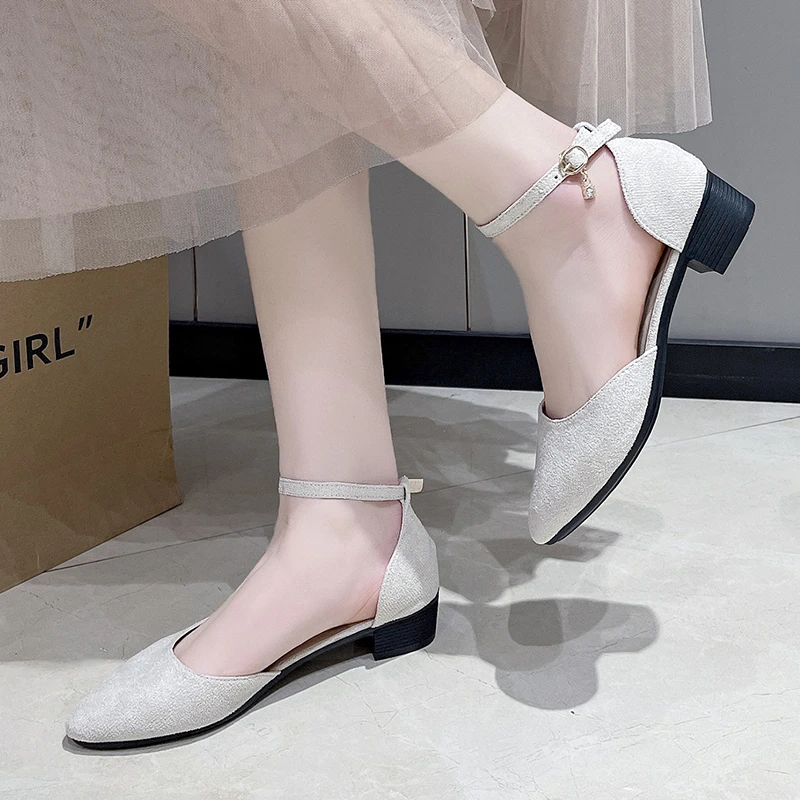 Summer Women Dress Pointed Toe Sandals Female Metal Buckle Strap Designer Sandles Lady Banquet Suede Lightweight Barefoot Shoes