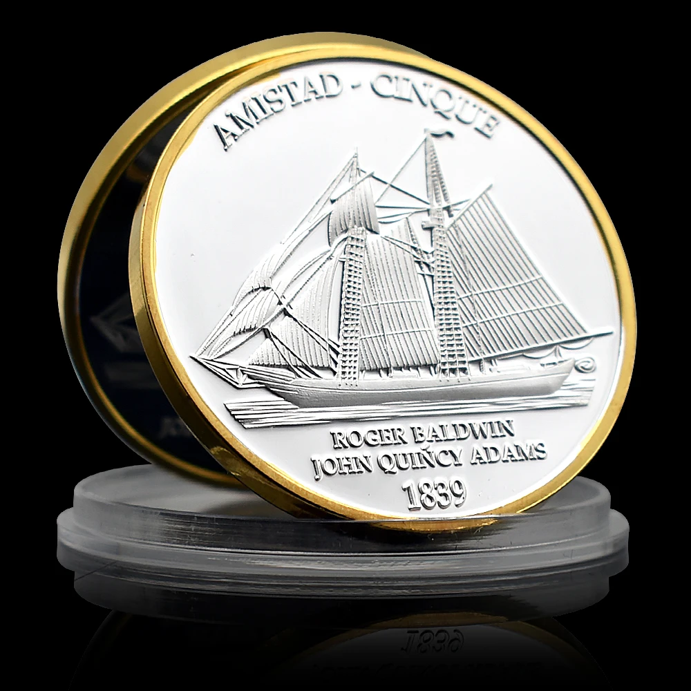 1839 Years Roger Baldwin Silver Coin Amistad Cinque Challenge Medal Beautiful Sailboat Commemorative Medal Home Decoration