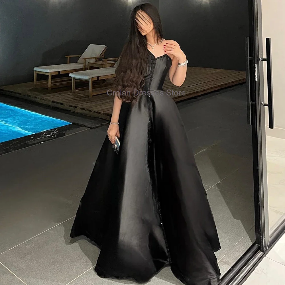 

Black Formal Satin Evneing Dress A-Line Invisible Spaghetti Straps Sexy Backless Prom Gowns Saudi Arabia Celebrity Dress 2024