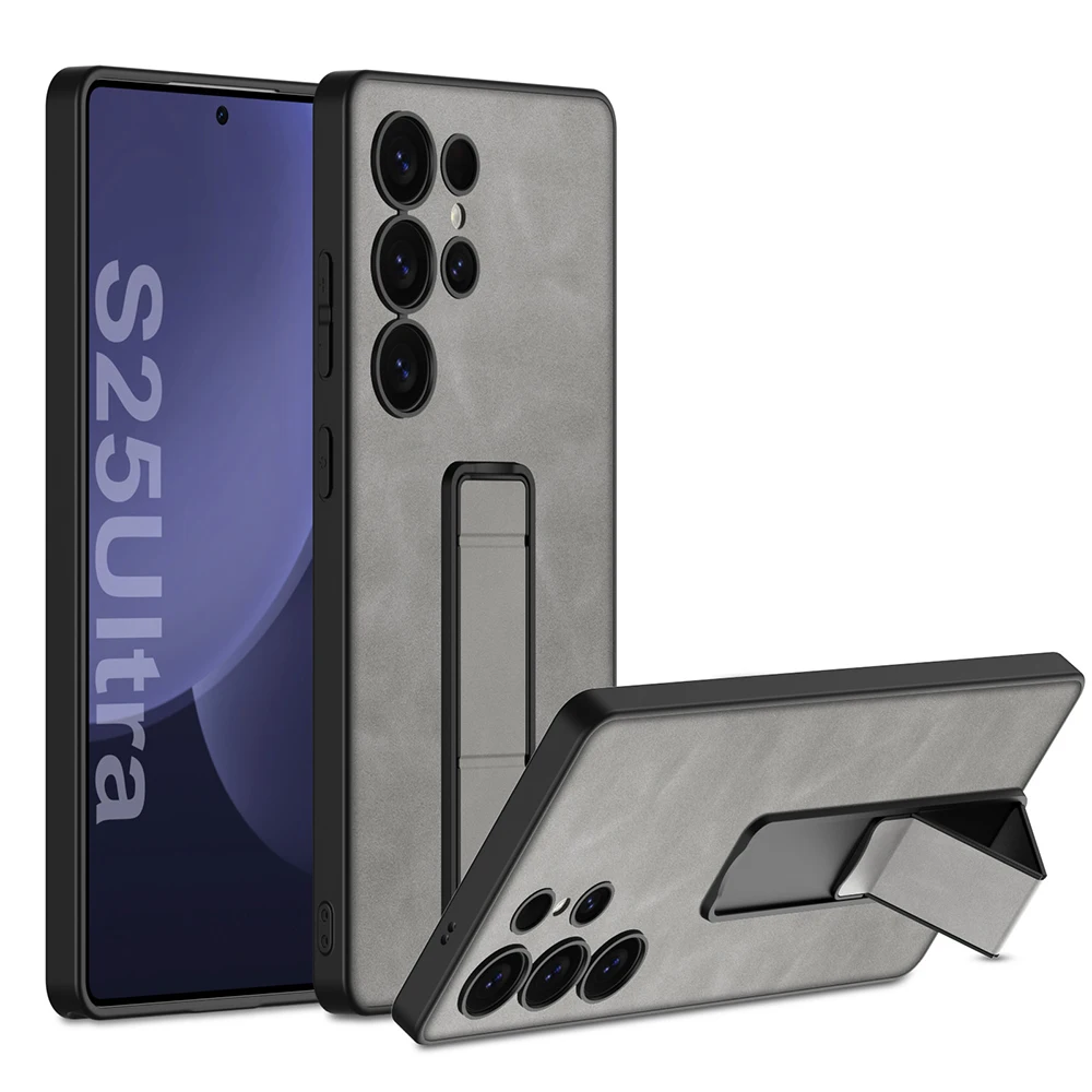 

Для Samsung S25 ультра однотонный кожаный деловой чехол для телефона со складным кронштейном и матовым кожаным чехлом с защитой от падения