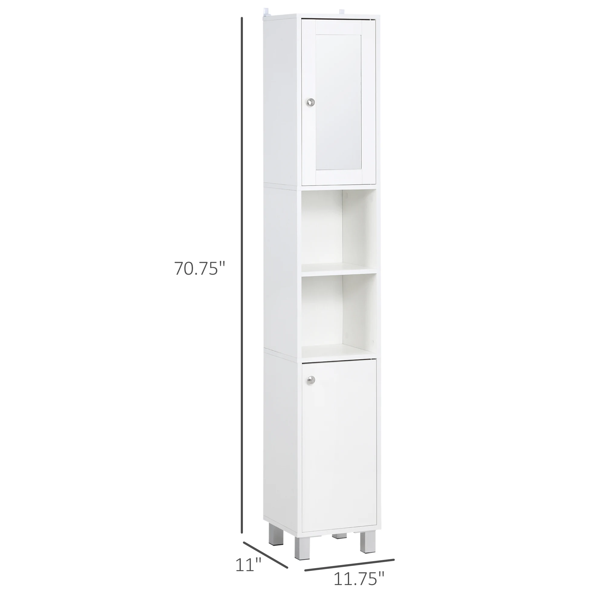 Kleankin Gabinete alto de almacenamiento para baño con espejo, gabinete de torre independiente de madera con estantes ajustables para baño