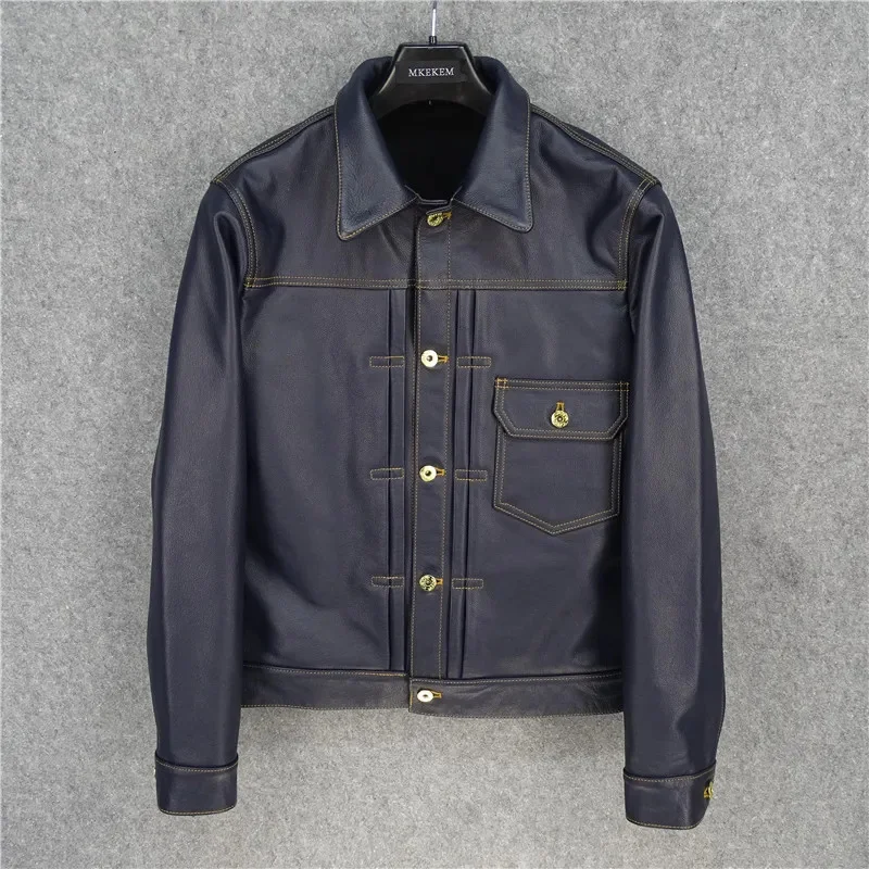 Shop Best,Japan style.Classic casual 506XX slim genuine leather jacket.100% soft cowhide coat,quality fashion outwear