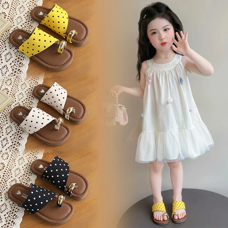 

Kids Girls Polka Dot Toe Loop Slide Sandals, Soft Non-slip Sole, Comfortable Footwear for Summer, Beach & Casual Wear