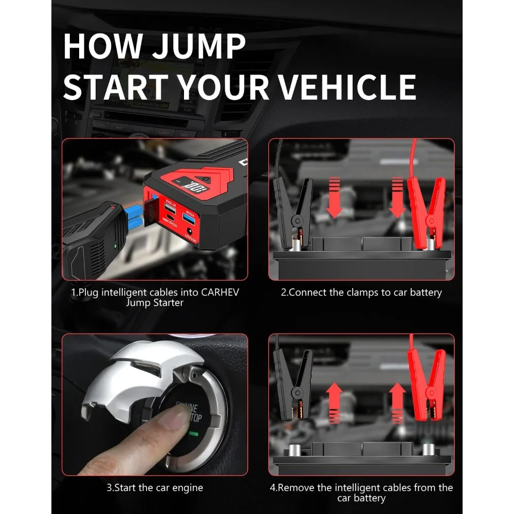 3000A Jump Starter، 24000mAh بطارية السيارة Jump Starter (حتى 8.0L الغاز ومحرك الديزل 8.0L) بطارية البلوز المحمولة، 1