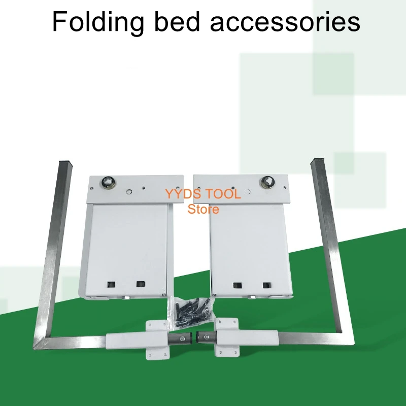 Spring-loaded folding bed hinges, hardware components for hidden beds, and front/side-folding bed hinges