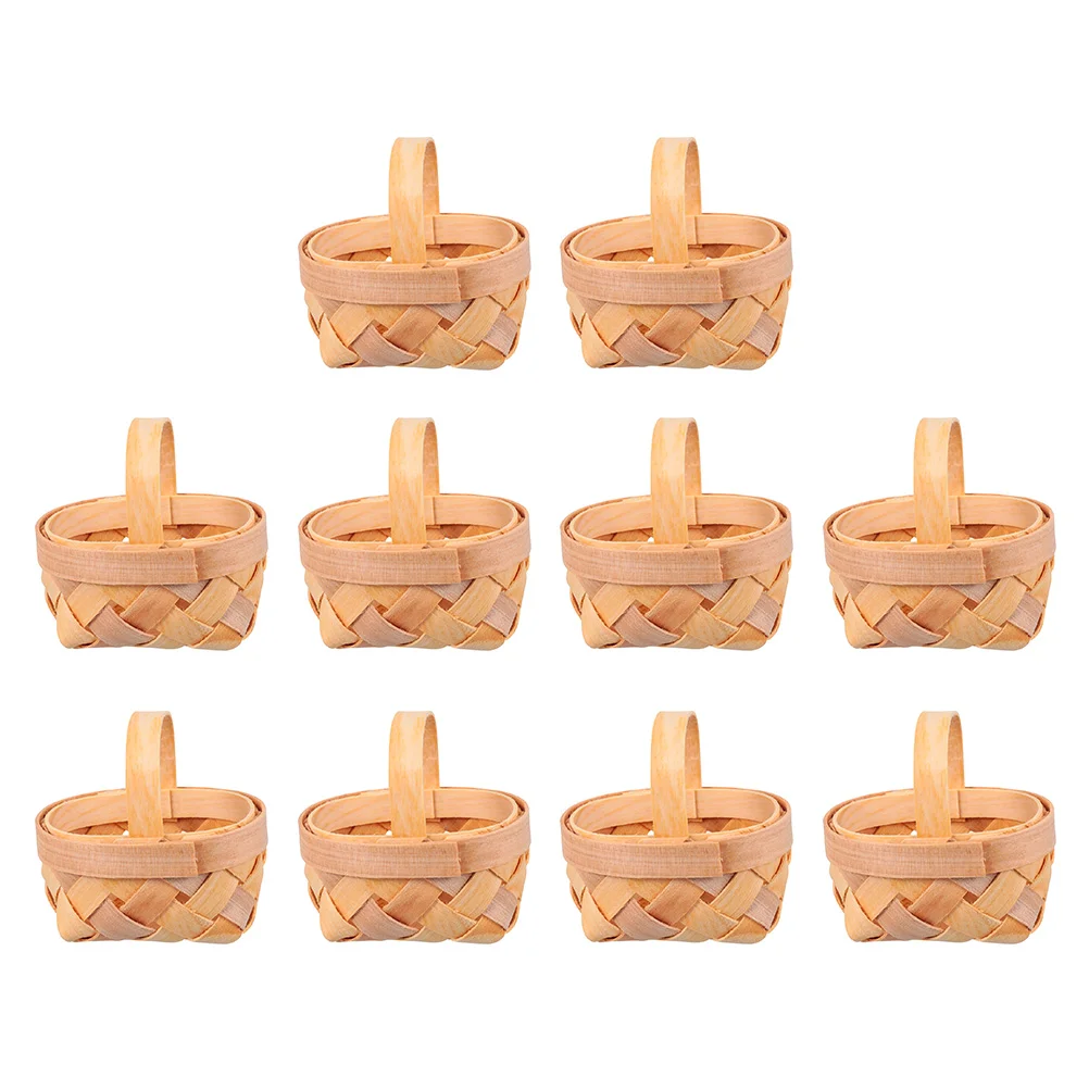 

10 Pcs Woven Basket Handmade Candy Baskets Miniature Flower Wooden Ornaments for Kids