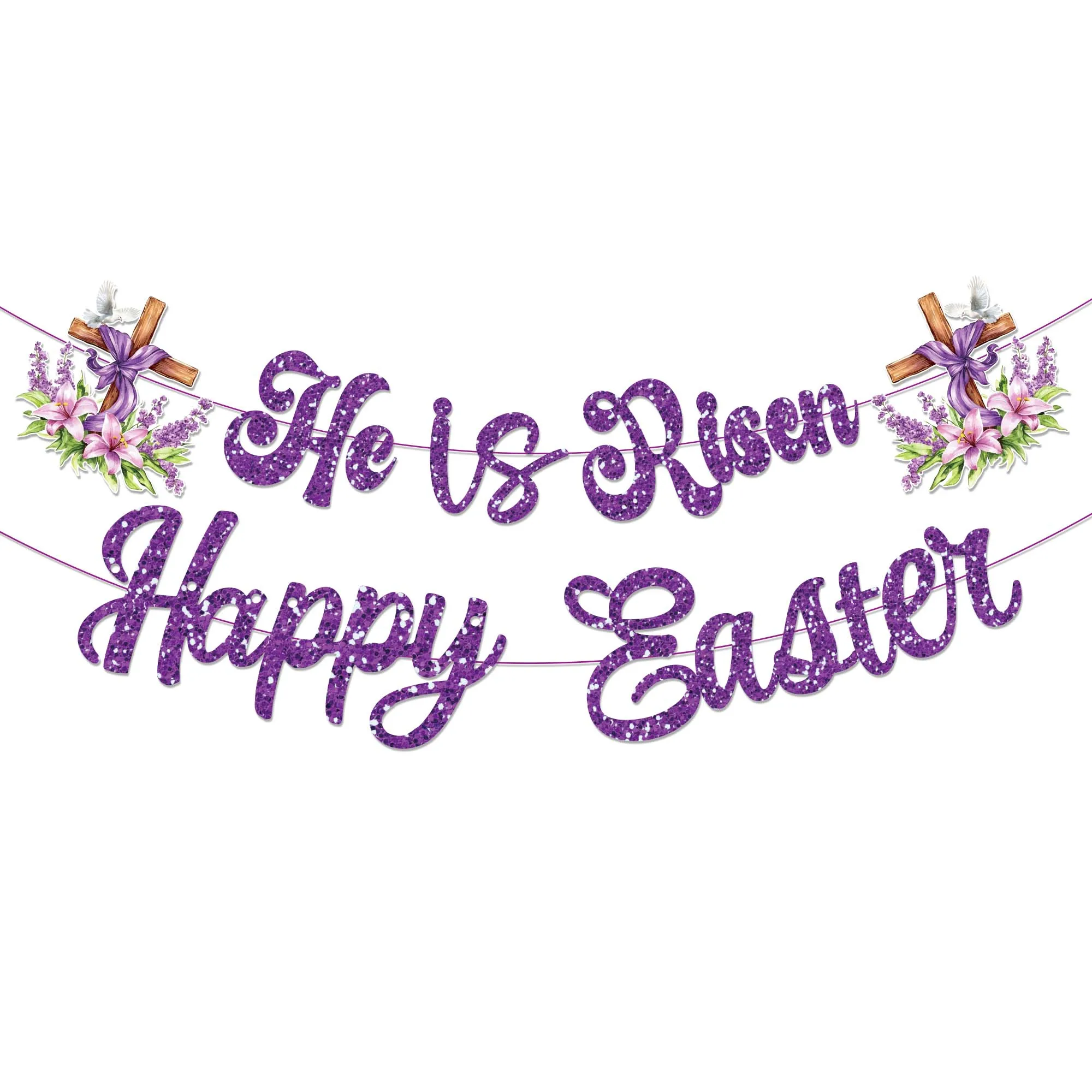9 Stück „He is Risen“-Banner, Frohe Ostern, Kreuzgirlande, Wandbehang, Wimpelkette für religiösen Christen, Geburtstagsparty-Zubehör