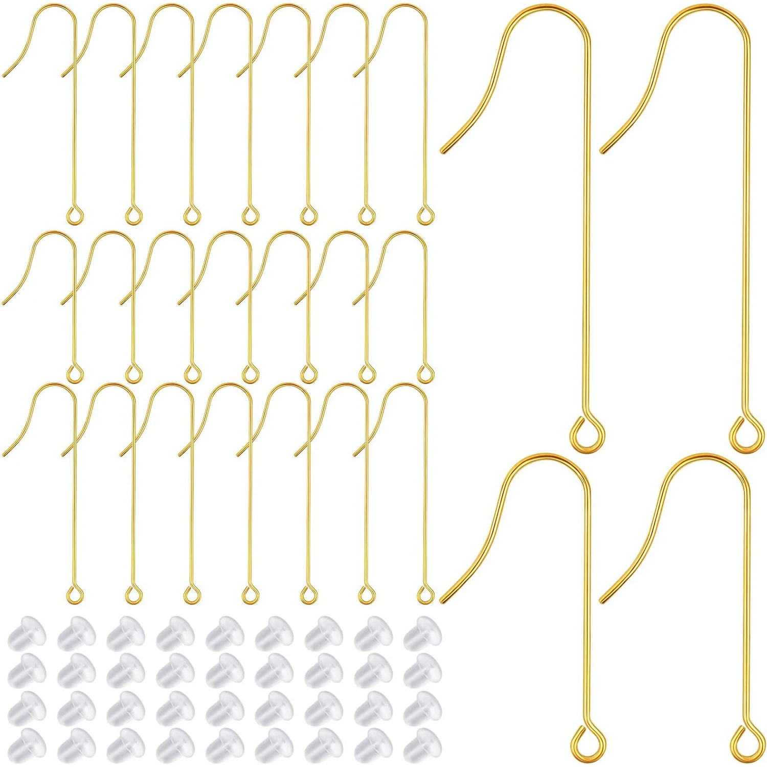

50pcs Hypoallergenic Long Earwire Hooks Stainless Steel Earring Hooks with Vertical Hanging Loop and 50pcs Earring Safety Backs