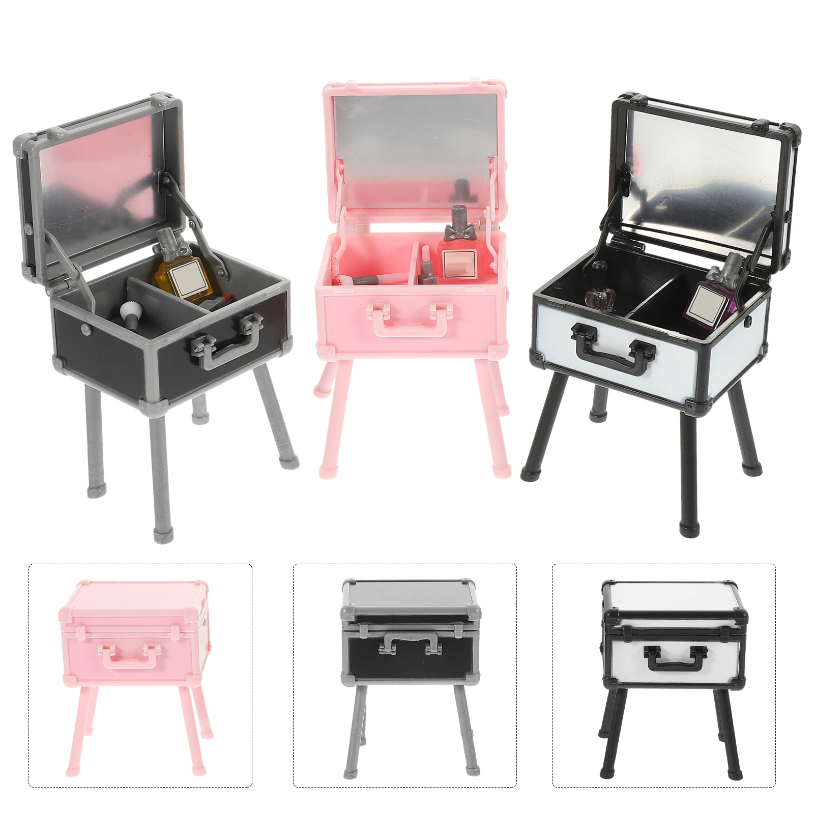 3 Pcs Simulation Mini Makeup Box House Decoration Ornament Miniature Plastic Toy Lipstick Perfume Micro Scene Holder