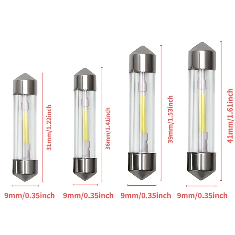 4x/10x Interior Car Light Festoon 31mm 36mm 39mm 41mm Glass Housing COB Filament For Car Trunk Dome License Plate Lamp 6000K 12V