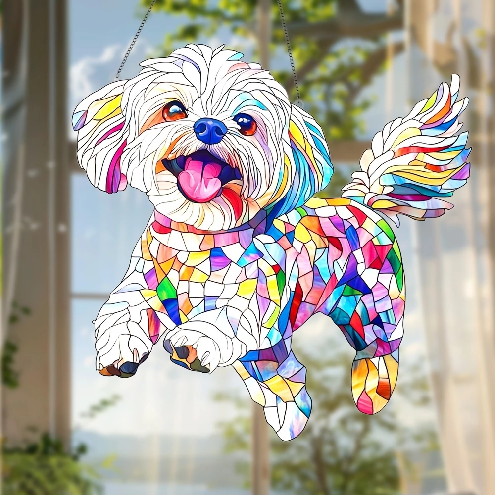 Colorful 2D Acrylic Maltese Poodle Sun Catcher Chihuahua Theme Window Decor Light Catcher Garden Family Sausage Dog Lover Gift
