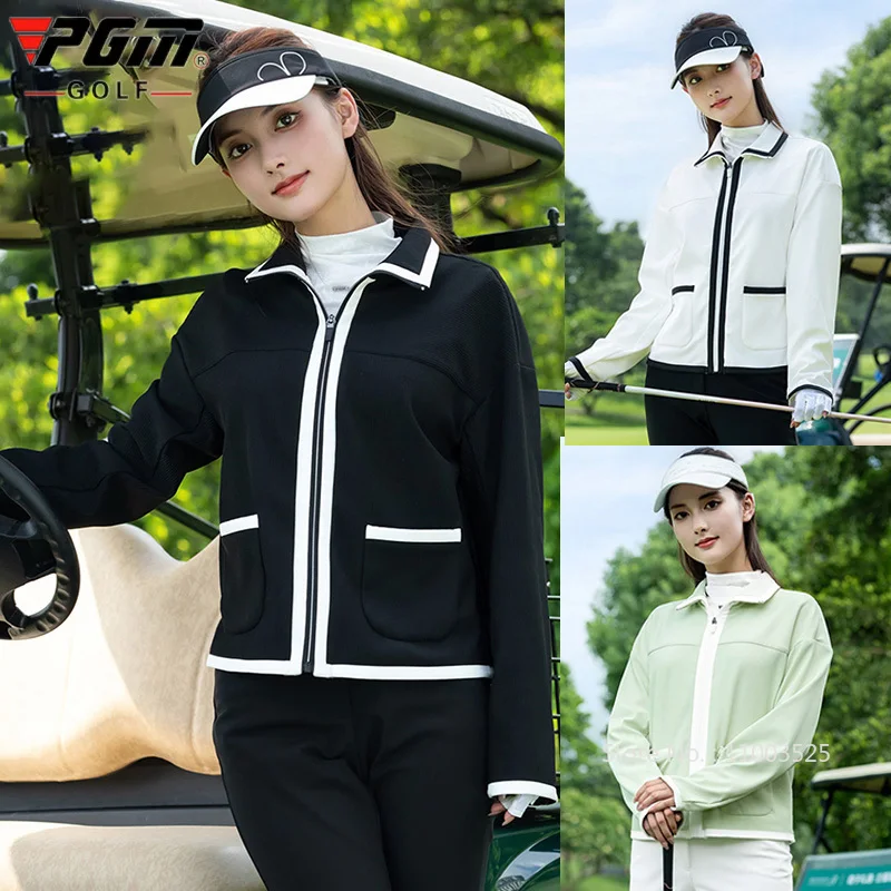 

PGM New Golf Jacket for Women Spliced Zipper Fashion Coat Ladies Lapel Long Sleeves Windproof Jackets Fashion Casual Tops