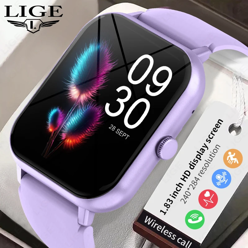 

LIGE Sleep Monitoring 1.83” HD Screen Bluetooth Call Smart Watch 100+ Sports Modes Pedometer IP67 Waterproof Smartwatch Men Lady