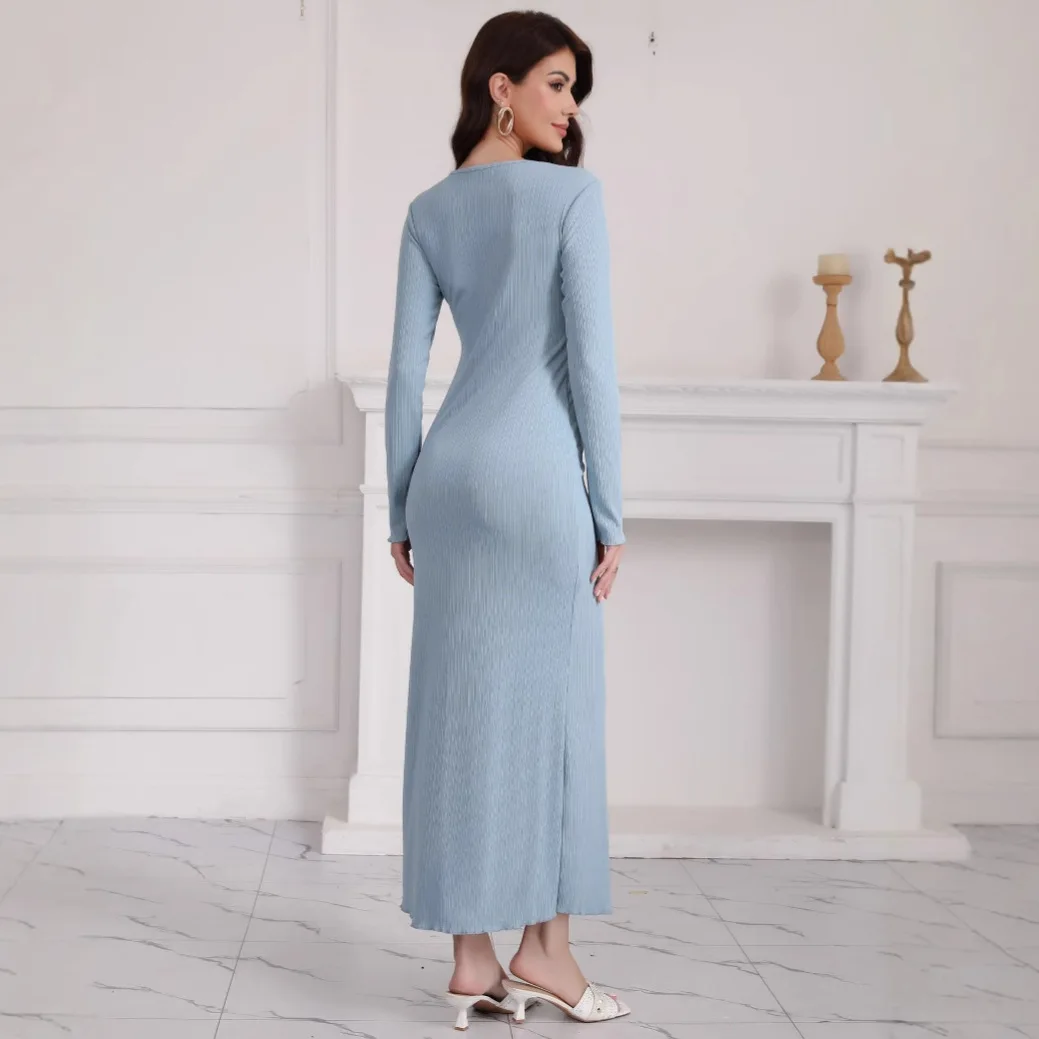 فساتين نسائية أوروبية أمريكية إسلامية بلون سادة أنيقة كاجوال عصرية بسيطة أساسية برقبة دائرية وأكمام طويلة بطول الكاحل #5