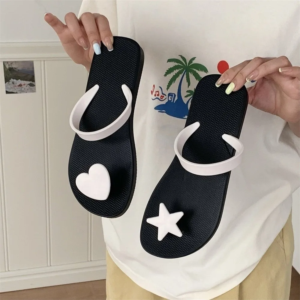 Fashion Holiday Star Heart Flip Flops Waterproof Flat Seaside Sandals Shoes Non-Slip Vacation Beach Slippers Girls